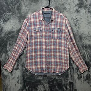John Varvatos Button Down Mens XL Red Plaid Western Snap Long Sleeve Shirt